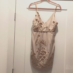Elegant Cream and Brown Floral Dress